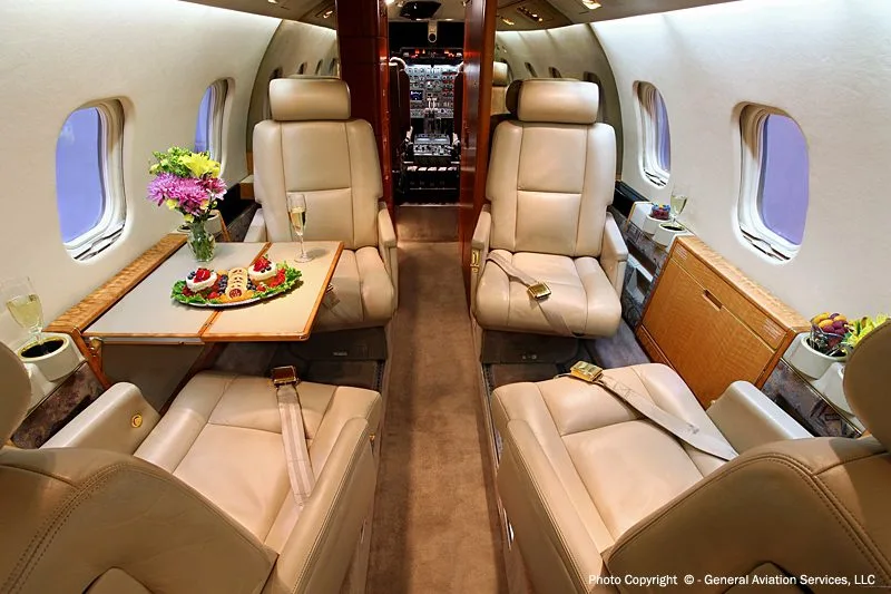 Cabin interior of a 1981 Lear 55.