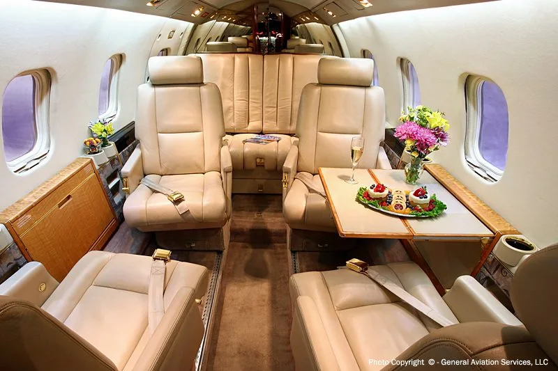 Cabin interior of a 1981 Lear 55.