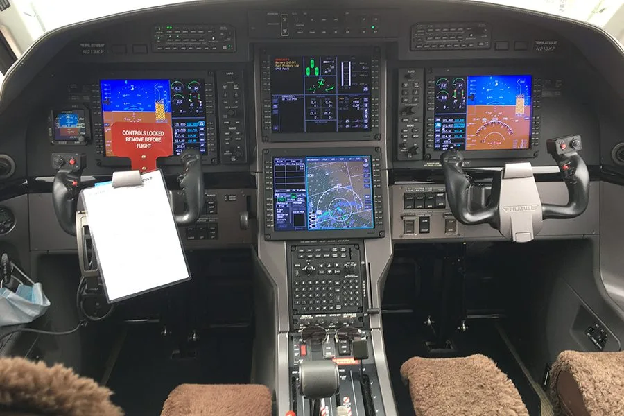 Avionics suite of a 2008 Pilatus.