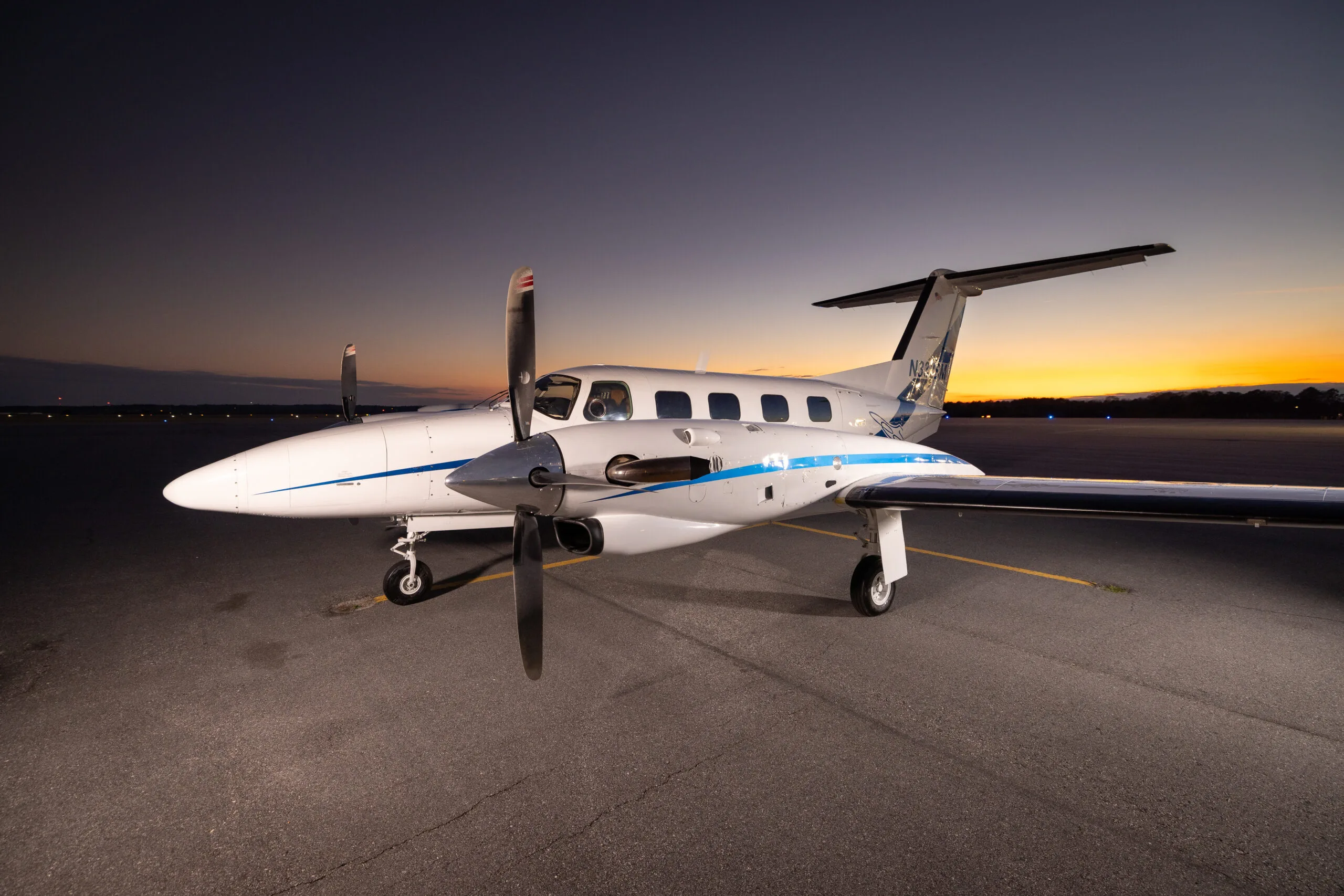 Exterior view of a 1981 Piper Cheyenne III, N332SM.