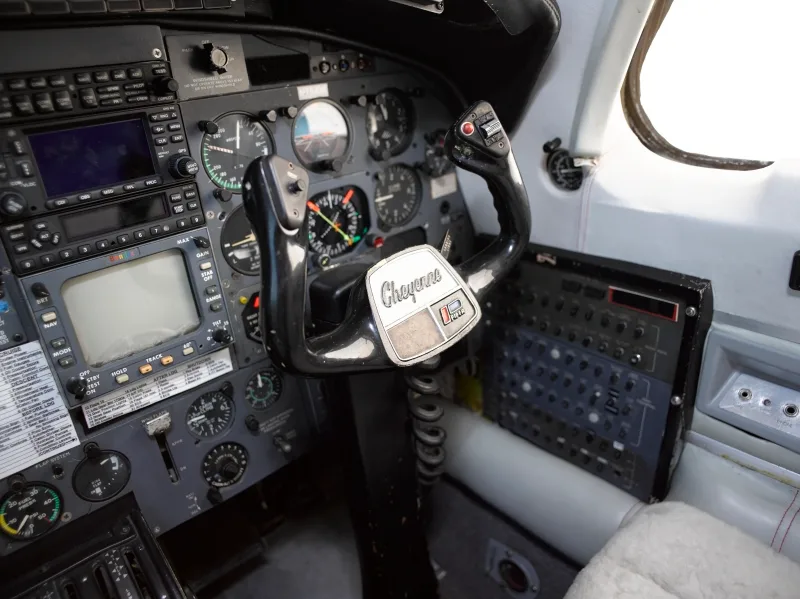 Cockpit and instrument panel of a 1981 Piper Cheyenne III.