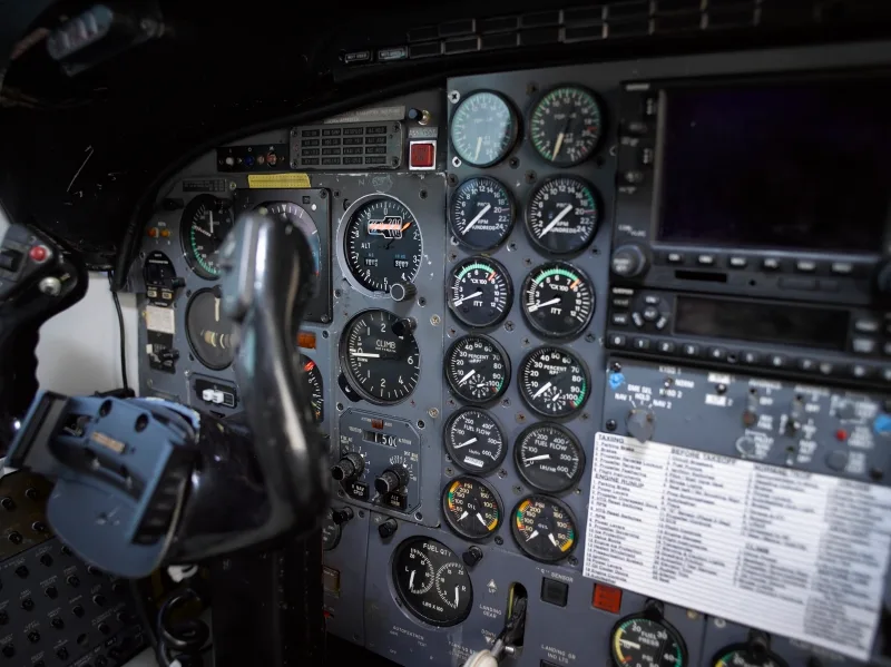Cockpit and instrument panel of a 1981 Piper Cheyenne III.