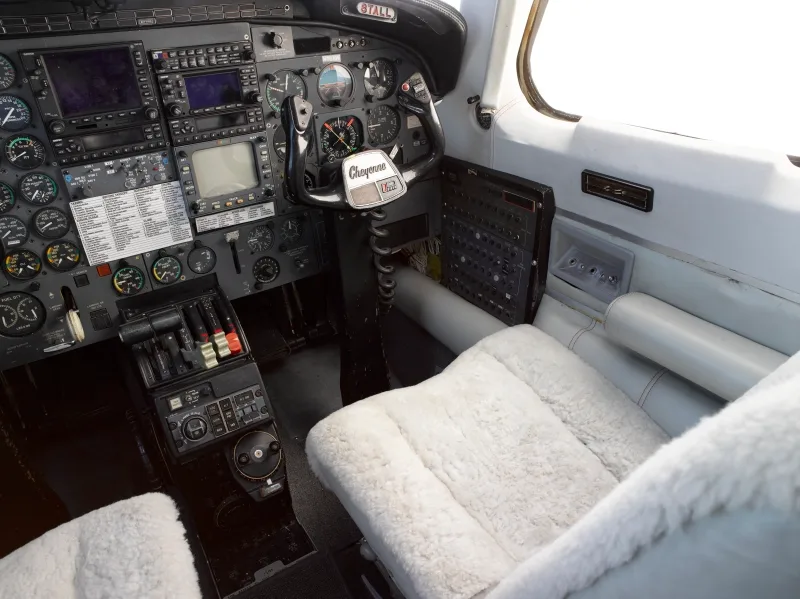 Cockpit and instrument panel of a 1981 Piper Cheyenne III.