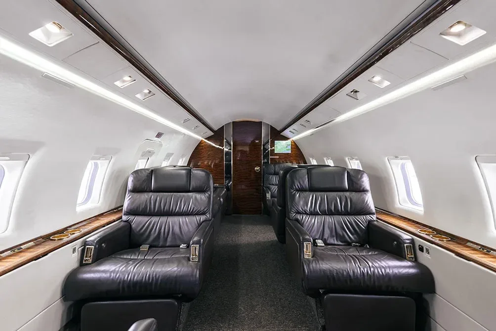 Cabin interior of a 1993 Bombardier Challenger.