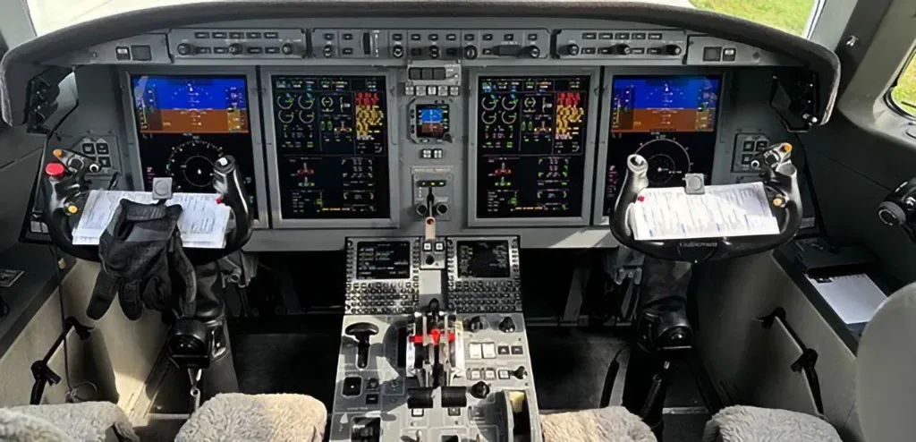 Cockpit and instrument panel of a 2016 Gulfstream.