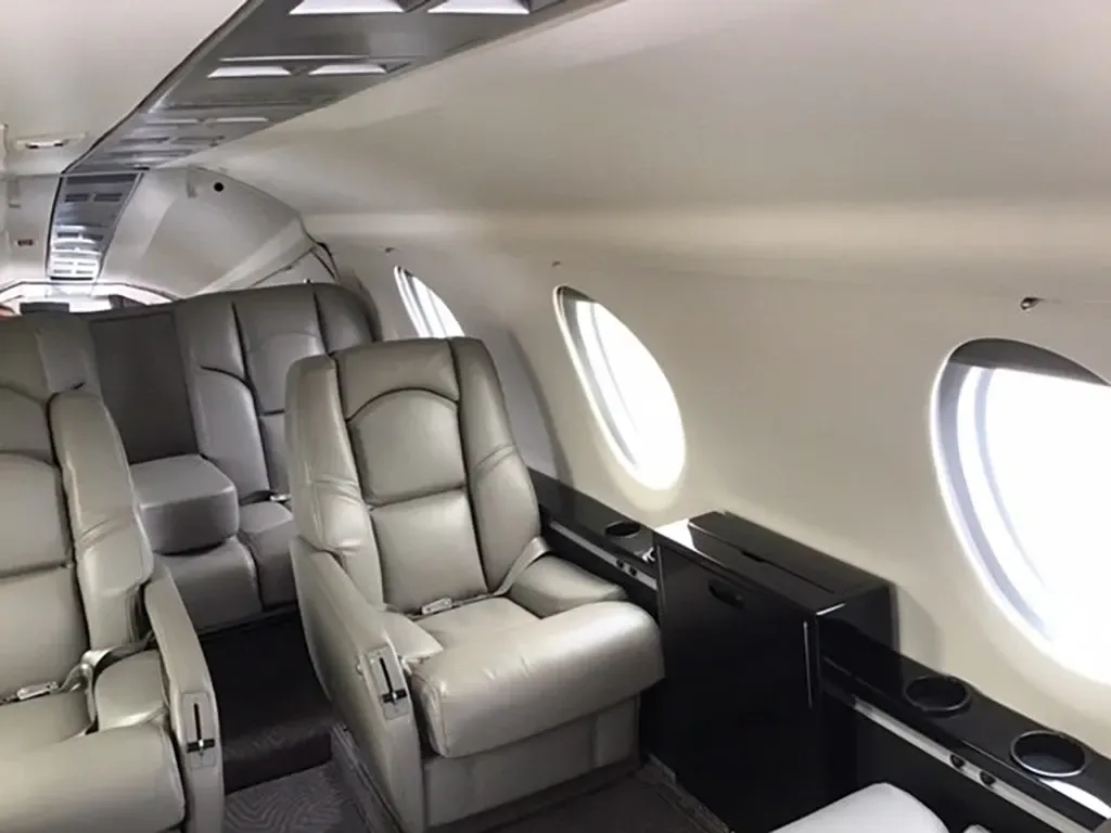Cabin interior of a 1981 Dassault Falcon.