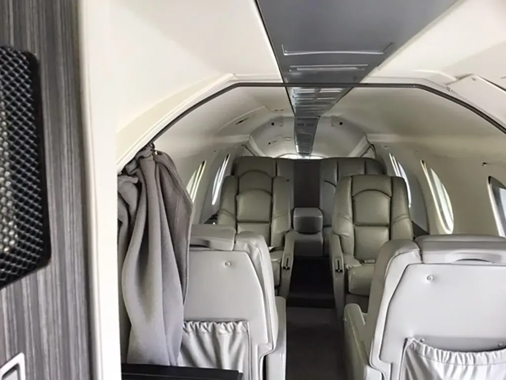 Cabin interior of a 1981 Dassault Falcon.