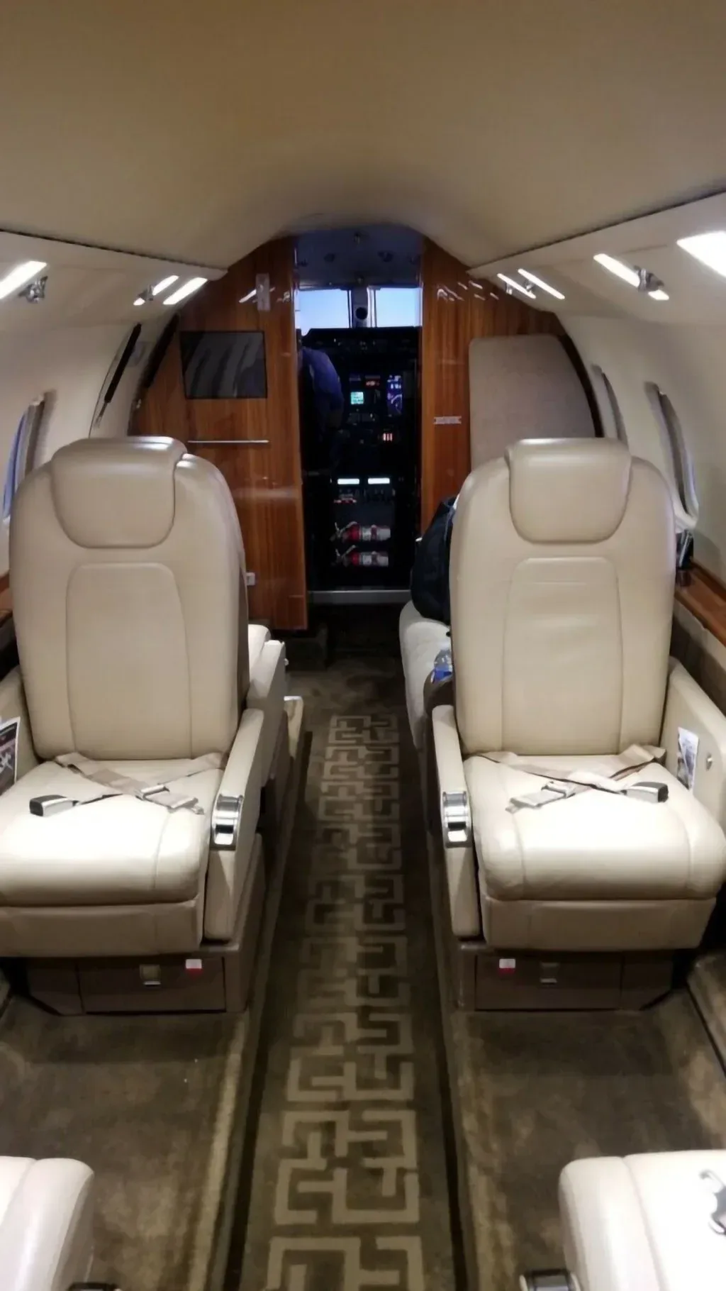 Cabin interior of a 2012 Learjet.
