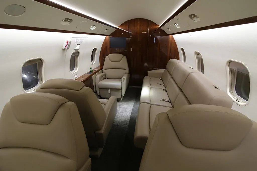 Cabin interior of a 2009 Bombardier Challenger.
