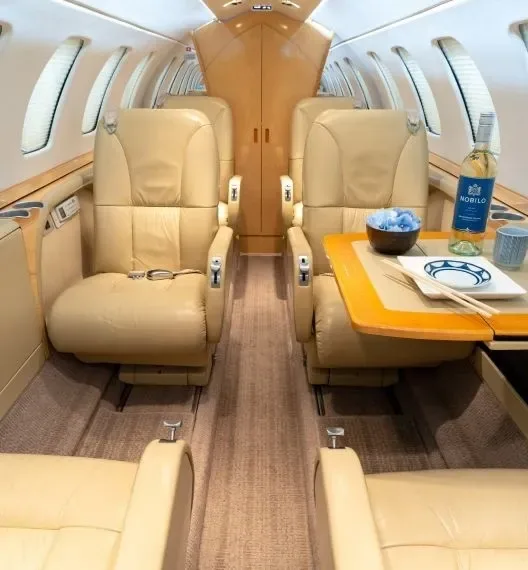 Cabin interior of a 2010 Cessna Citation CJ3.