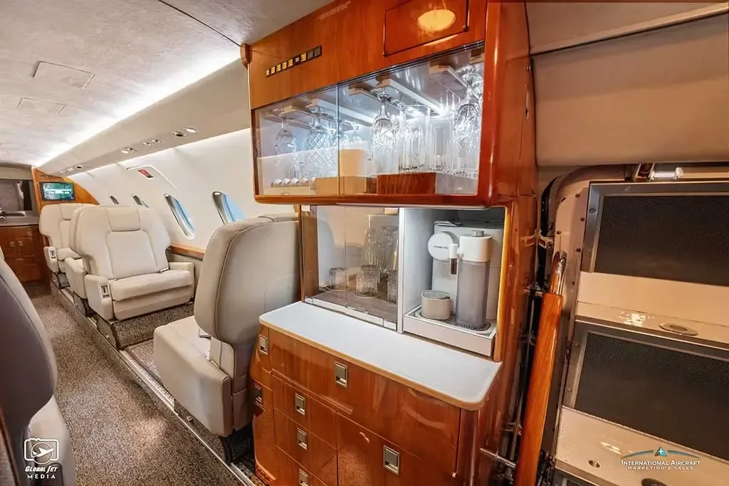 Cabin interior of a 1986 Dassault Falcon.