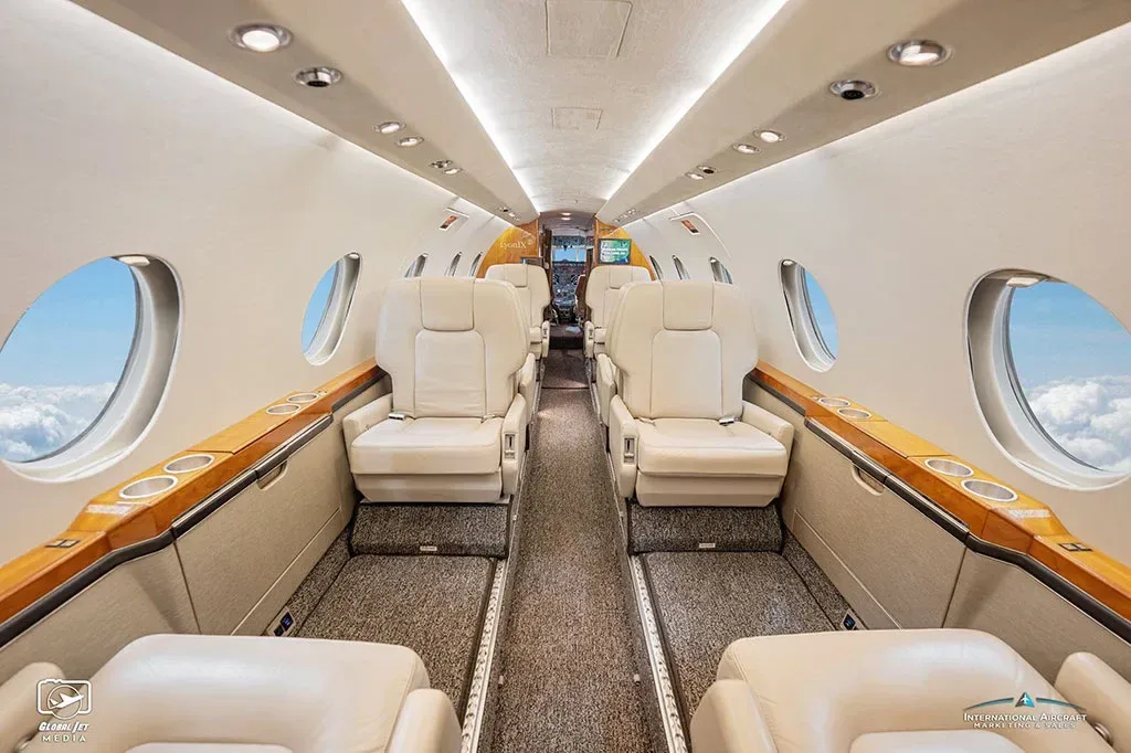 Cabin interior of a 1986 Dassault Falcon.