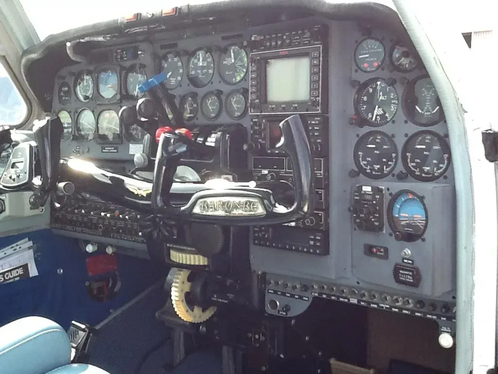 Cockpit and instrument panel of a 1968 Beechcraft Baron.