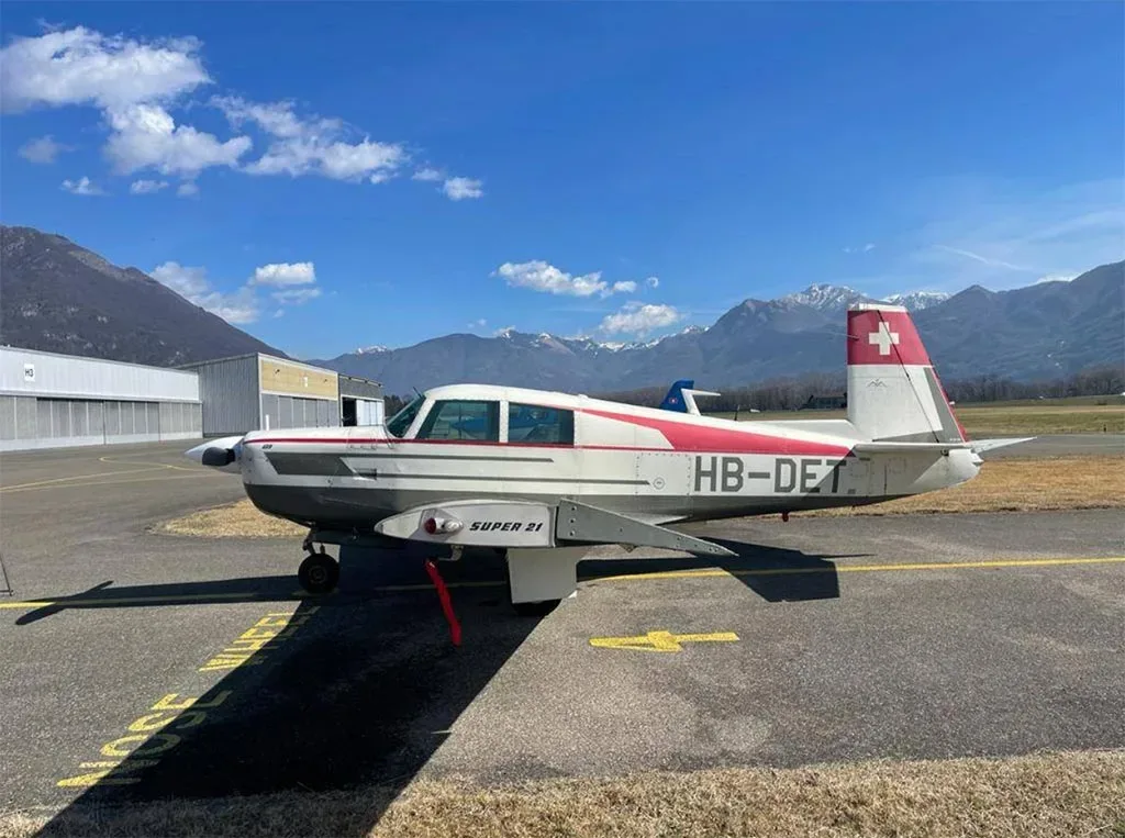 Exterior view of a 1965 Mooney M20E.