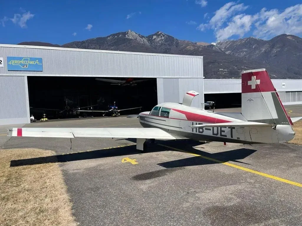 Exterior view of a 1965 Mooney M20E.