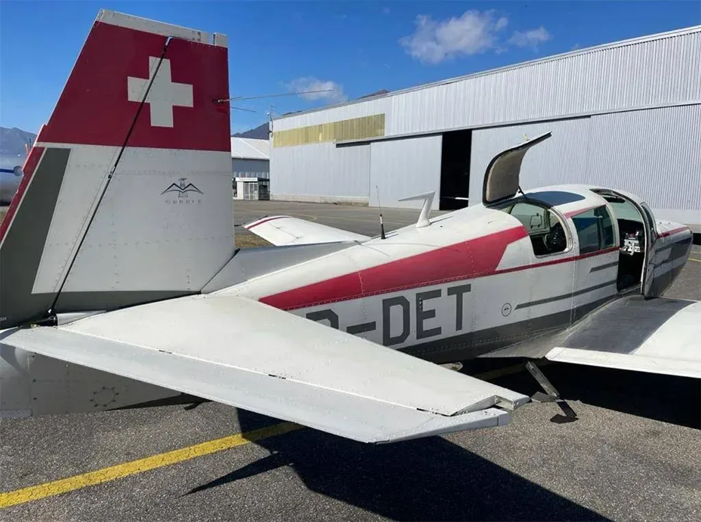Exterior view of a 1965 Mooney M20E.