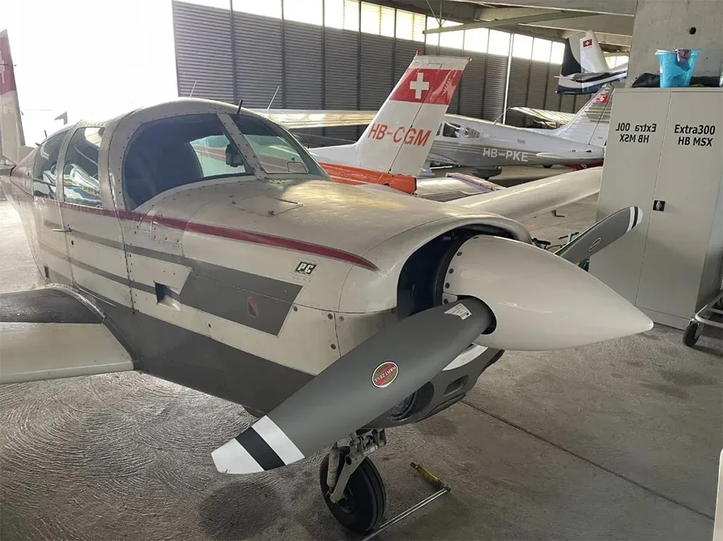 Exterior view of a 1965 Mooney M20E.