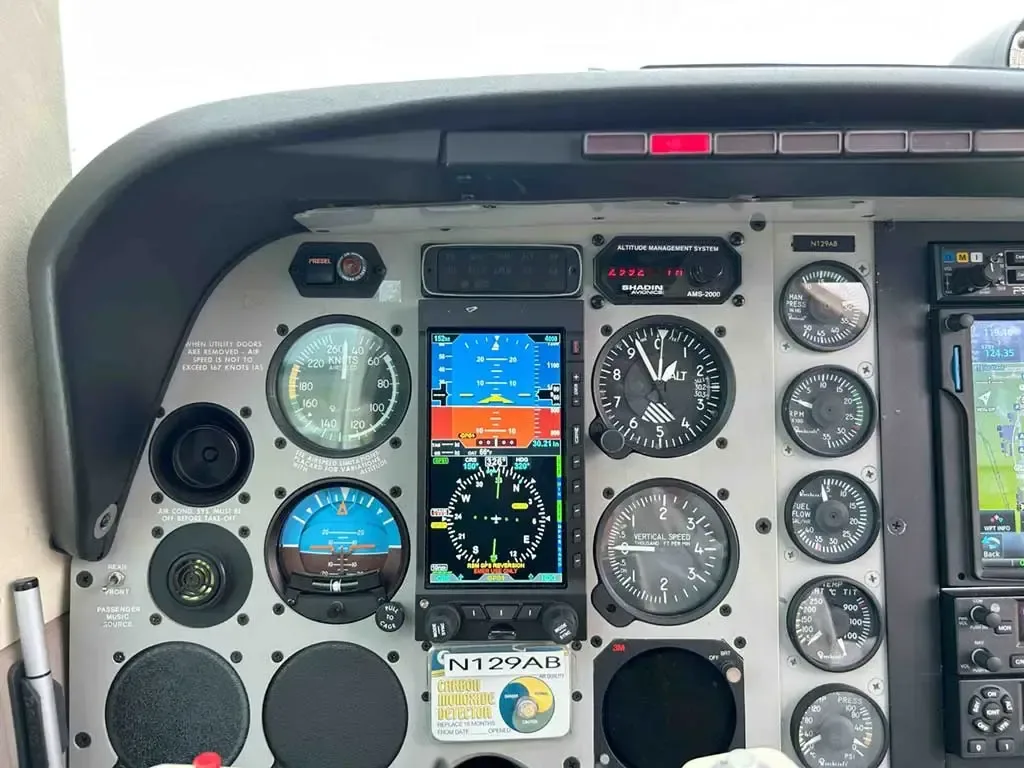Cockpit and instrument panel of a 1994 Beechcraft Bonanza.