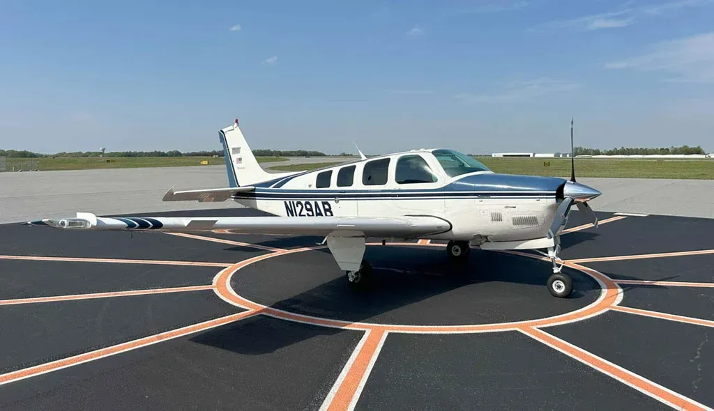 Exterior view of a 1994 Beechcraft Bonanza, EA-561.