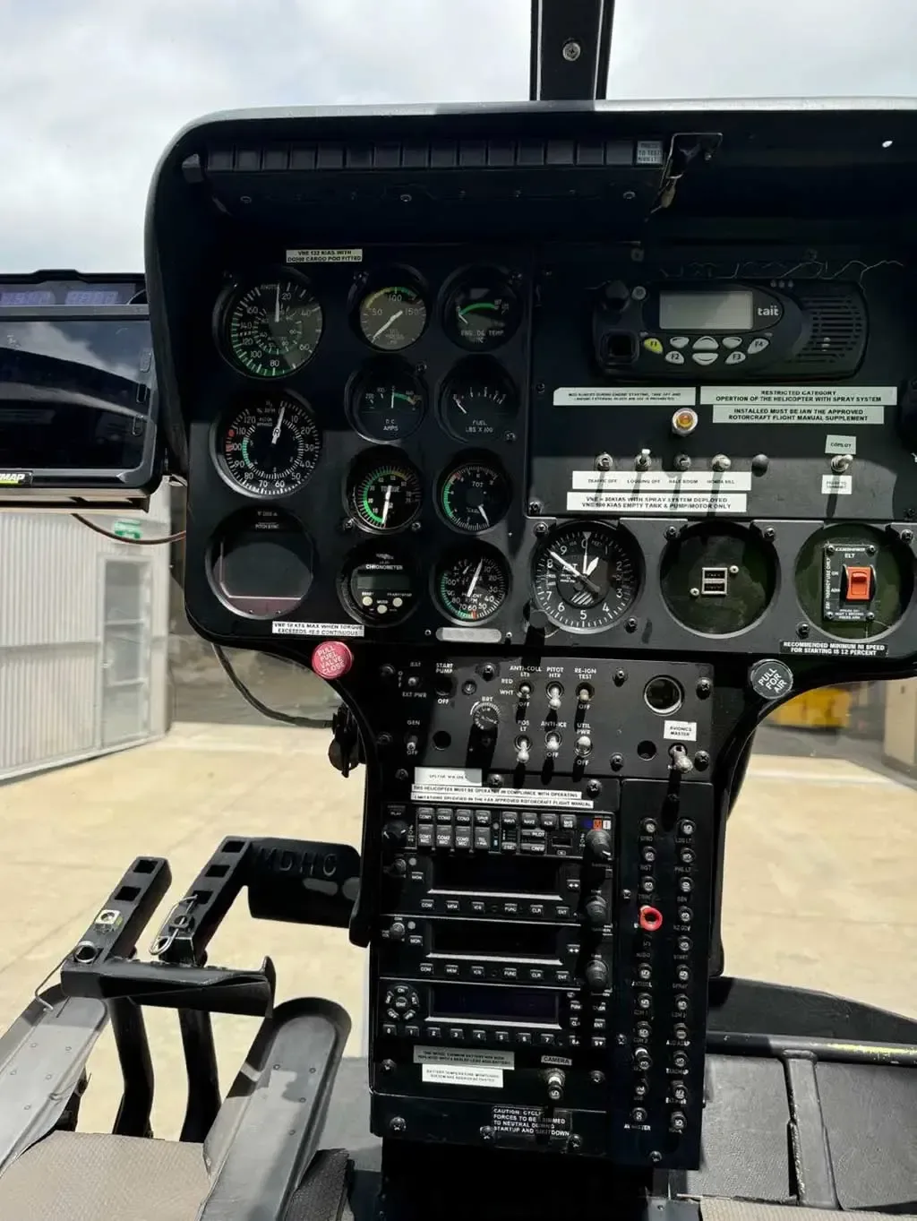 Cockpit and instrument panel of a 2014 McDonnell Douglas 530F.