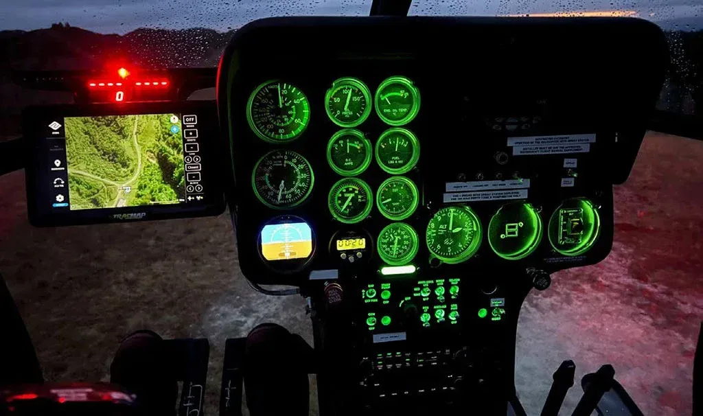 Cockpit and instrument panel of a 2014 McDonnell Douglas 530F.
