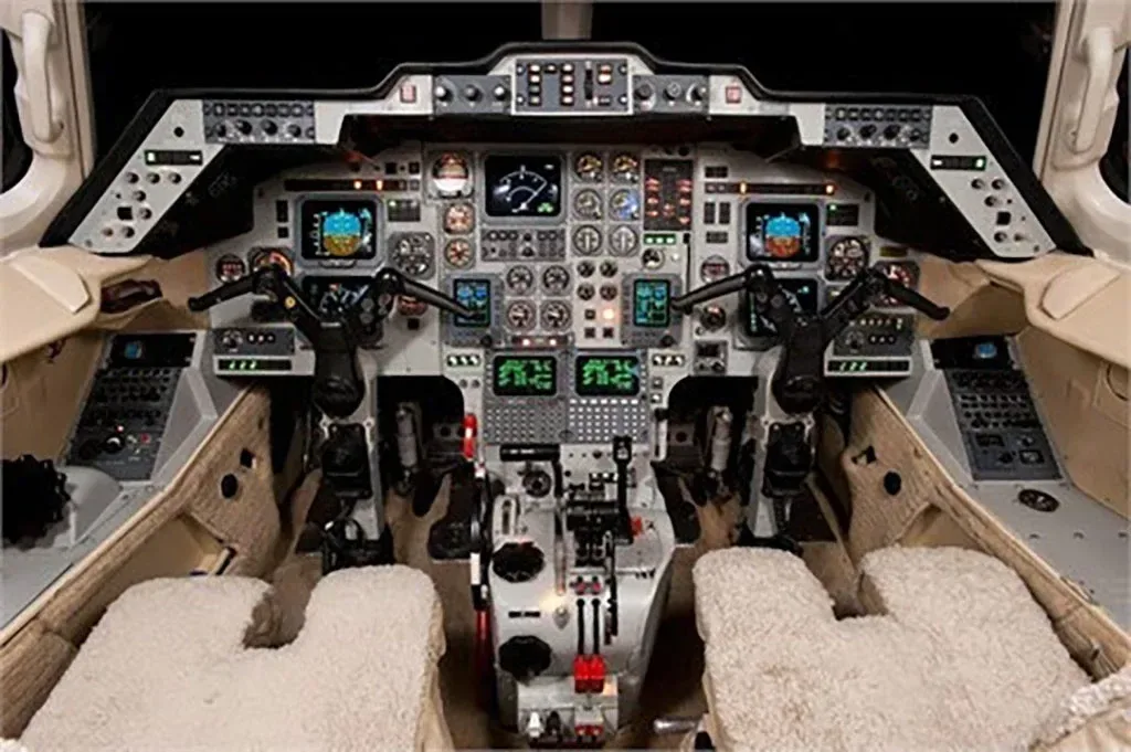 Cockpit and instrument panel of a 1993 Hawker.