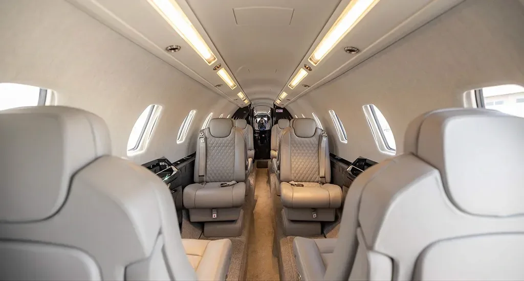 Cabin interior of a 2014 Cessna Citation Sovereign+.