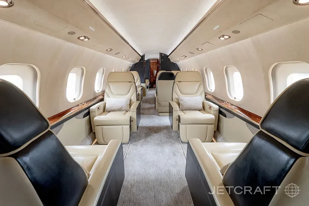 Cabin interior of a 2012 Bombardier Global 6000.