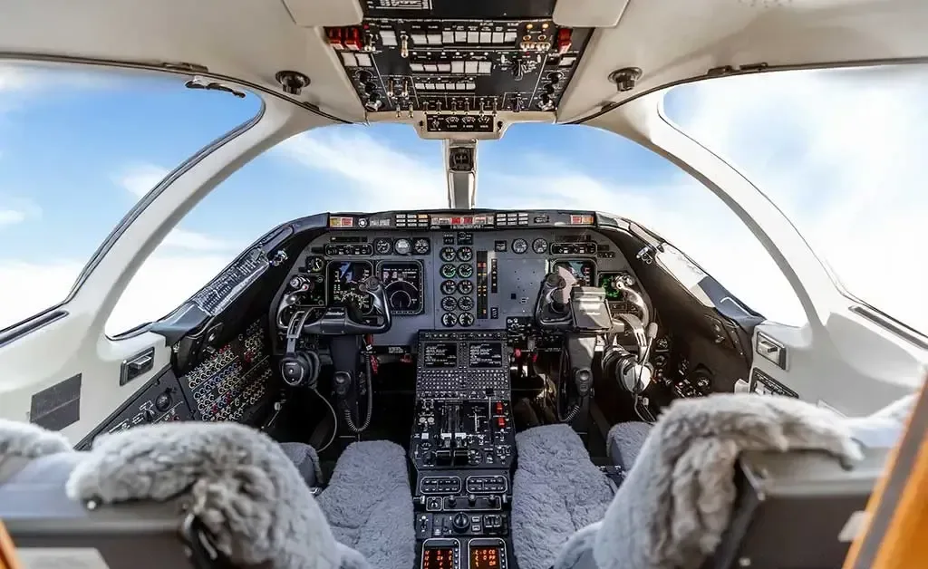 Cockpit and instrument panel of a 2008 Hawker.