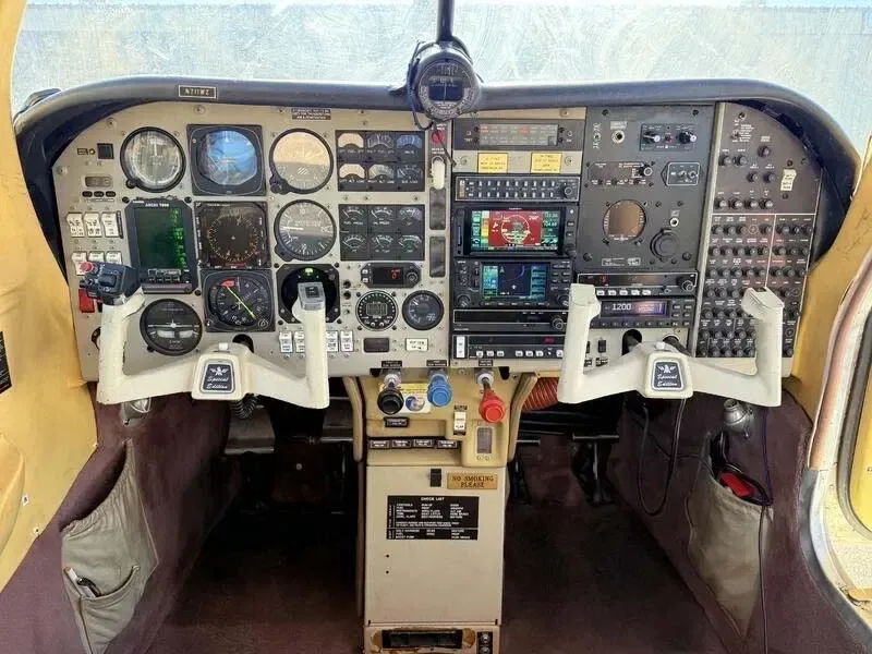 Cockpit and instrument panel of a 1990 Mooney.