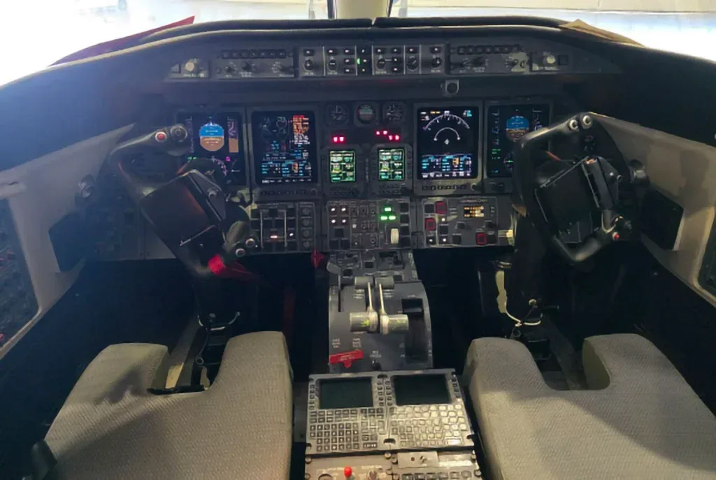 Cockpit and instrument panel of a 2008 Learjet 45 XR.