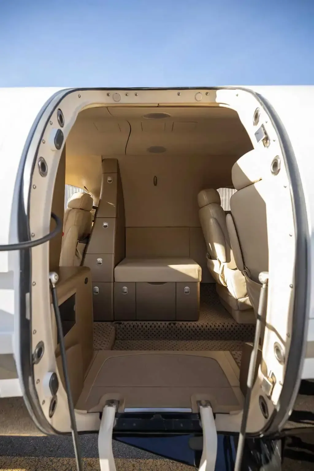 Cabin interior of a 2008 Cessna Citation Mustang.
