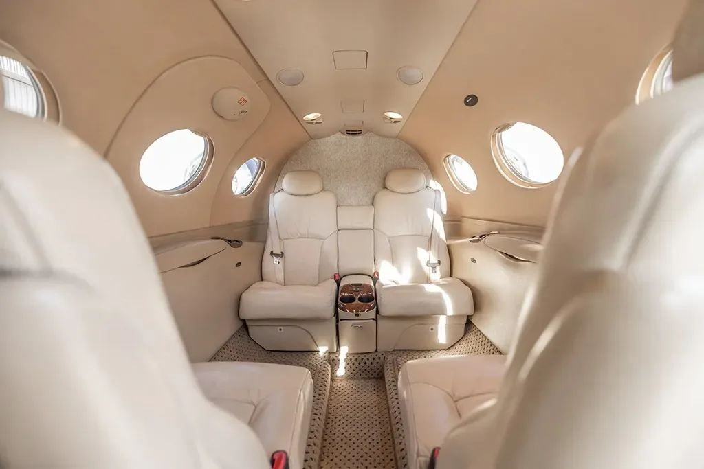Cabin interior of a 2008 Cessna Citation Mustang.