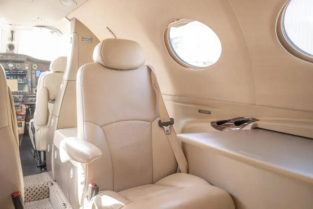 Cabin interior of a 2008 Cessna Citation Mustang.