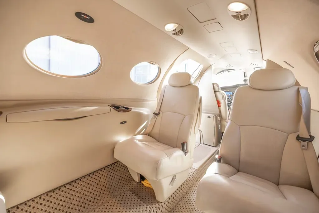 Cabin interior of a 2008 Cessna Citation Mustang.