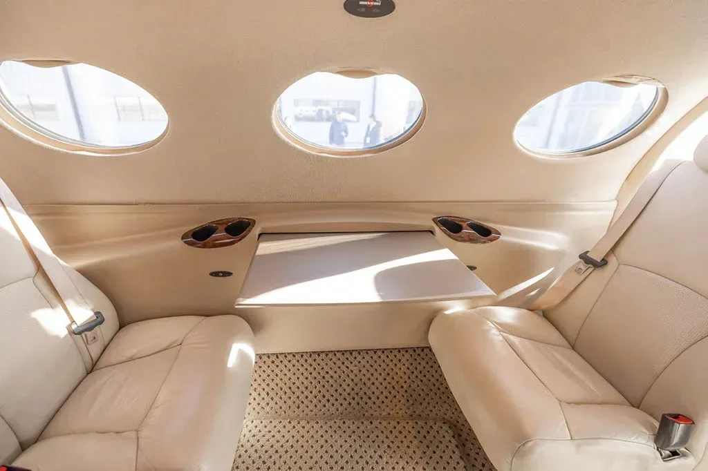 Cabin interior of a 2008 Cessna Citation Mustang.
