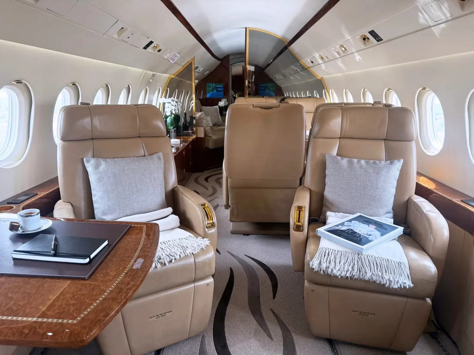 Cabin interior of a 2010 Dassault Falcon 900EX EASy.