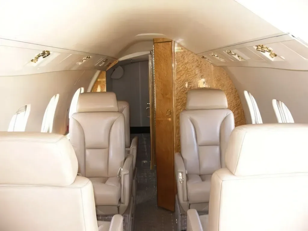 Cabin interior of a 1982 Learjet.