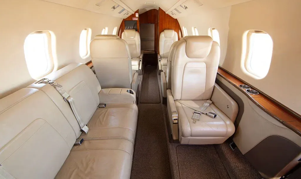 Cabin interior of a 2013 Learjet.