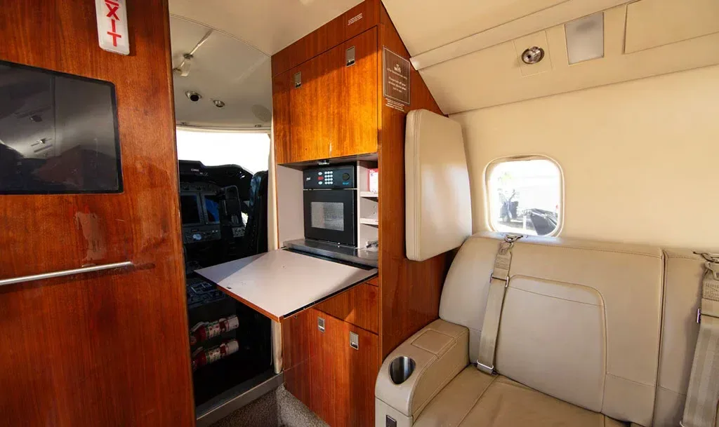 Cabin interior of a 2013 Learjet.