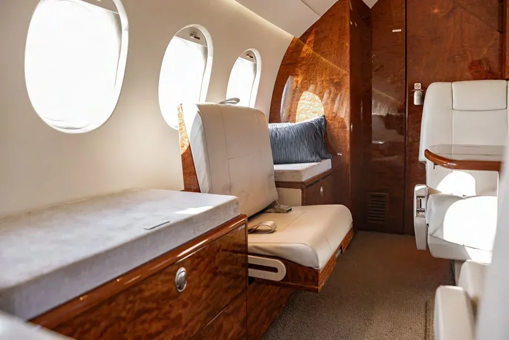 Cabin interior of a 2001 Dassault Falcon 900EX.