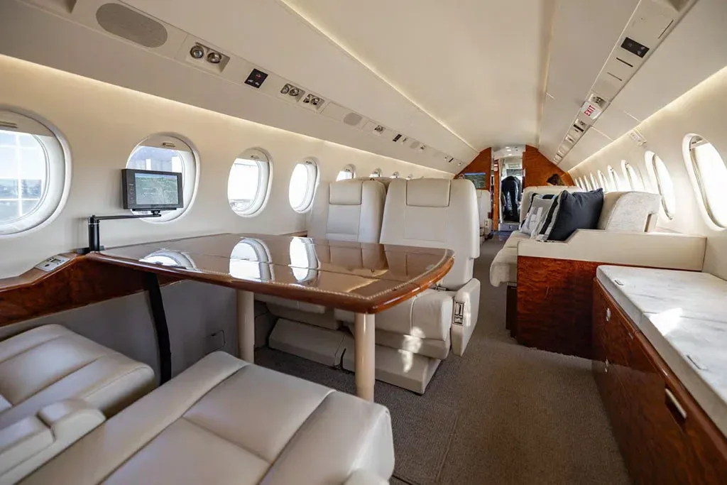 Cabin interior of a 2001 Dassault Falcon 900EX.
