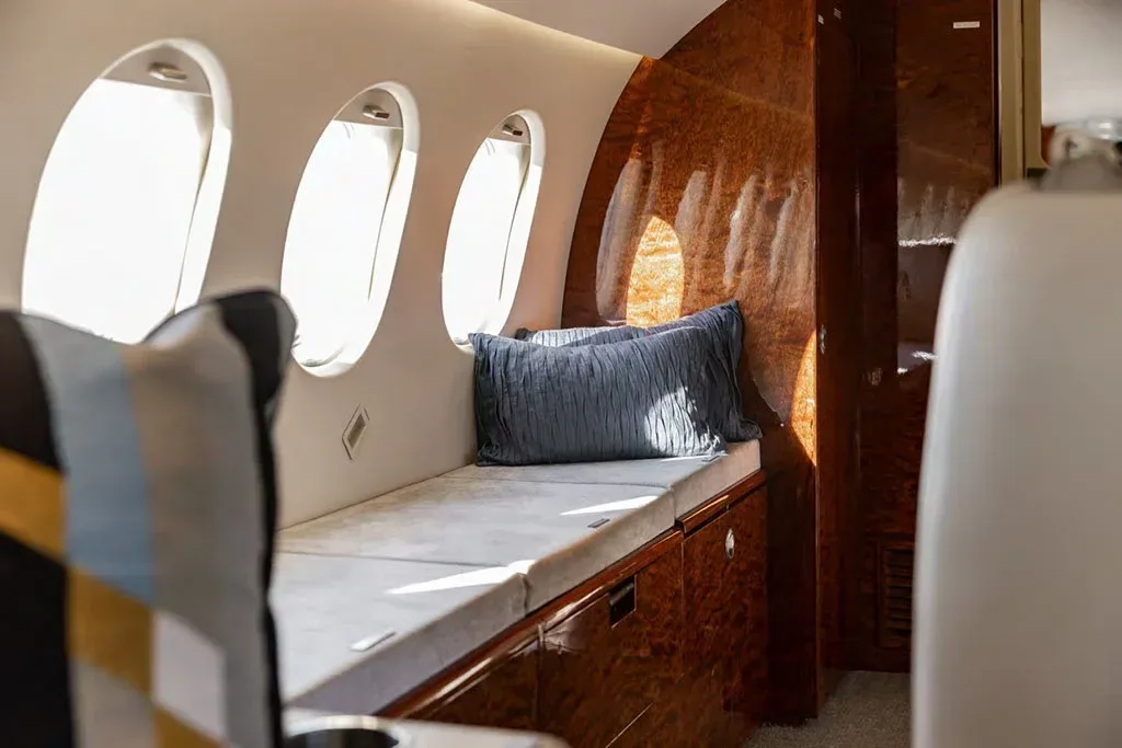 Cabin interior of a 2001 Dassault Falcon 900EX.