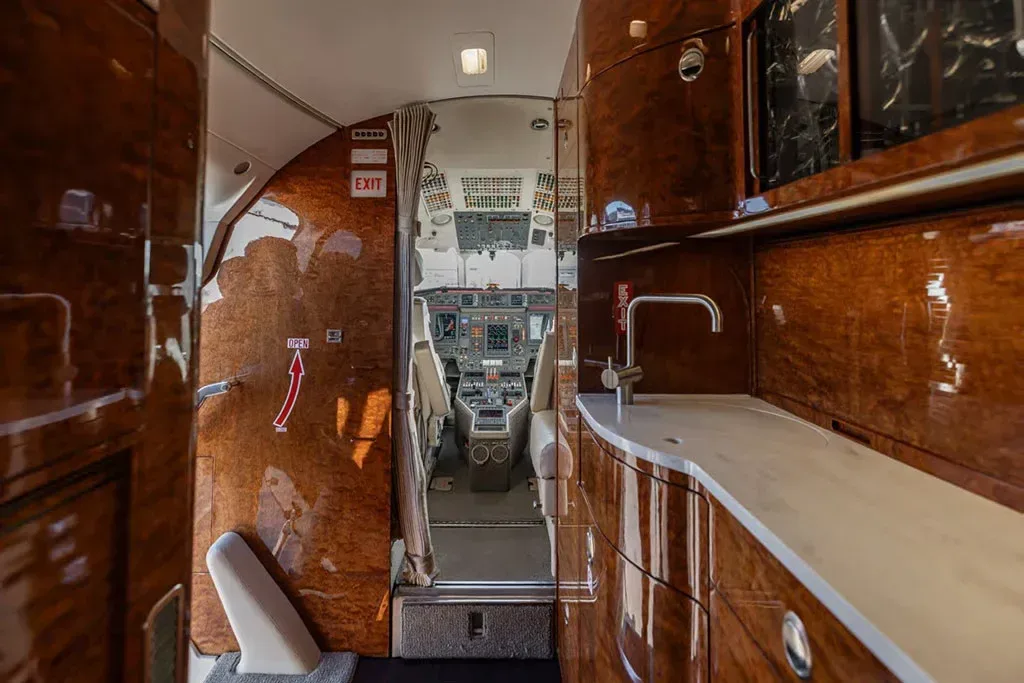 Cabin interior of a 2001 Dassault Falcon 900EX.