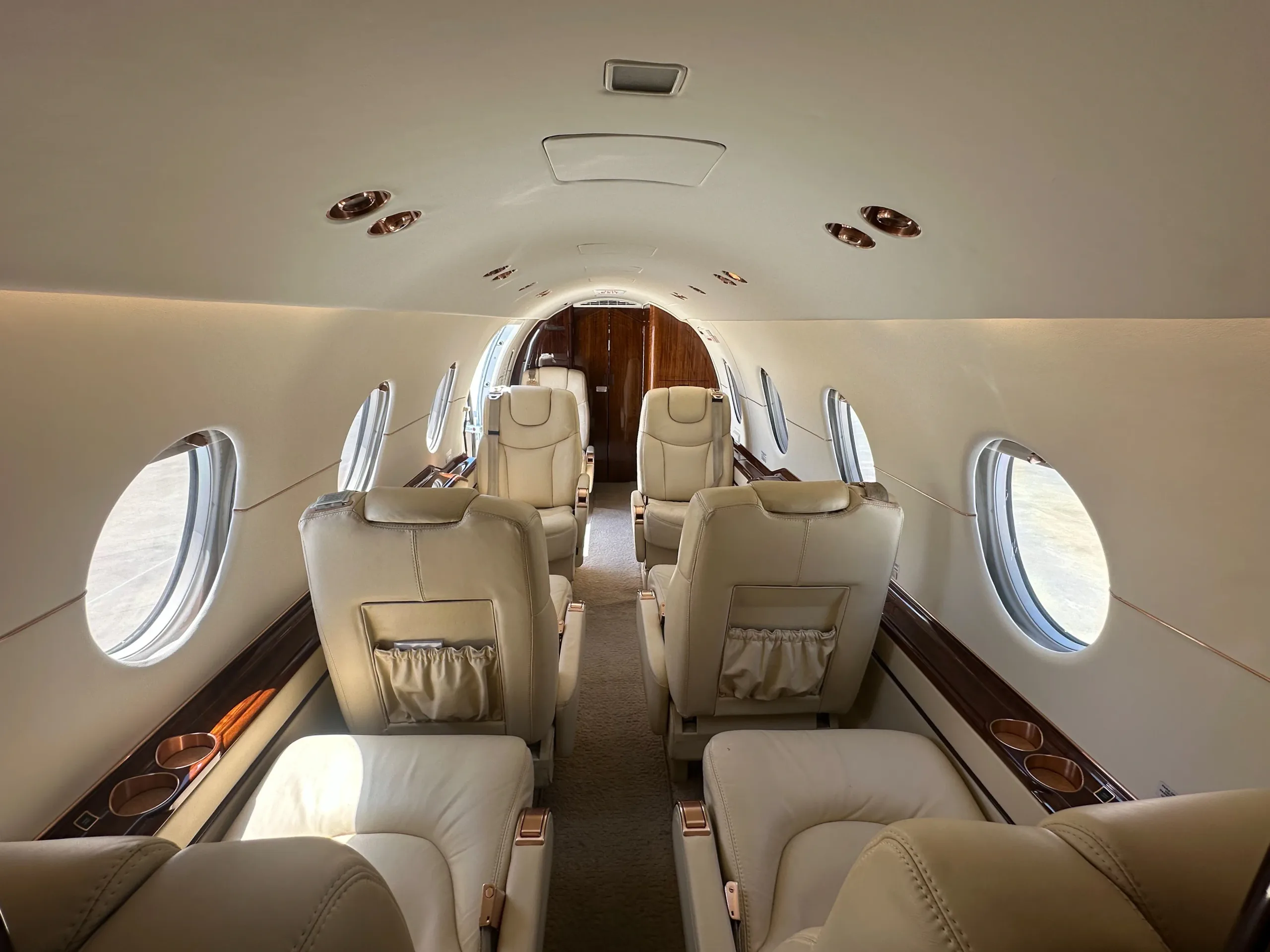 Cabin interior of a 2006 Hawker 400XP SN.
