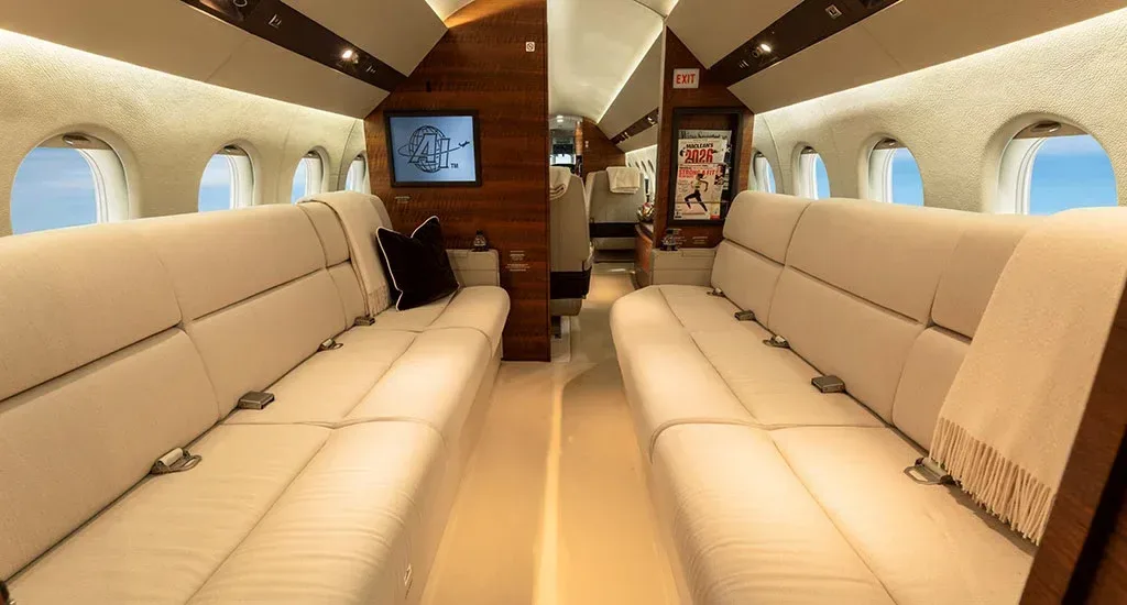 Cabin interior of a 2008 Dassault Falcon 900DX EASy.