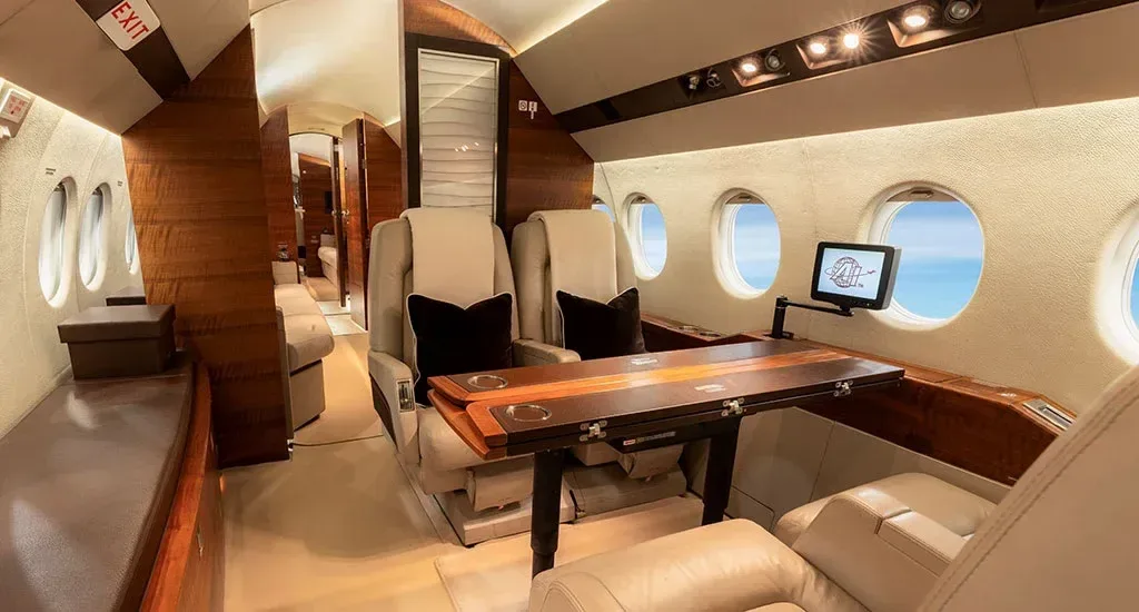 Cabin interior of a 2008 Dassault Falcon 900DX EASy.