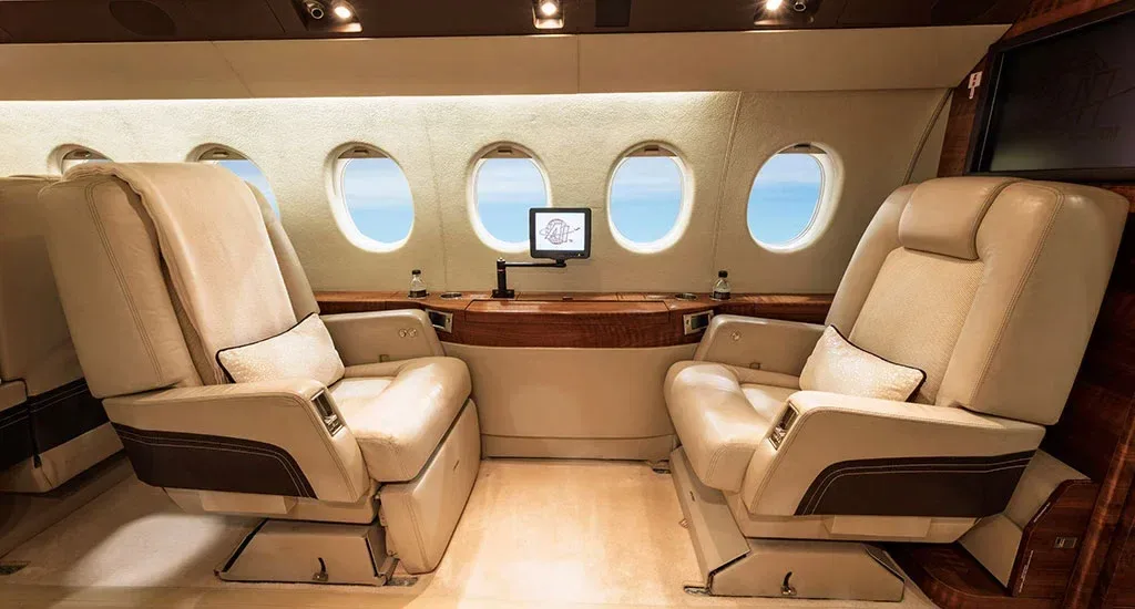 Cabin interior of a 2008 Dassault Falcon 900DX EASy.