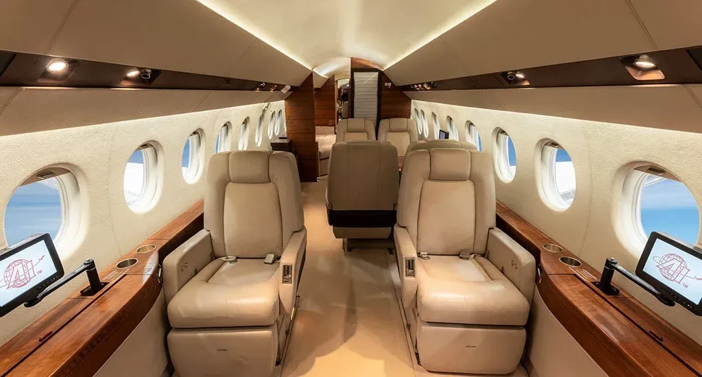Cabin interior of a 2008 Dassault Falcon 900DX EASy.