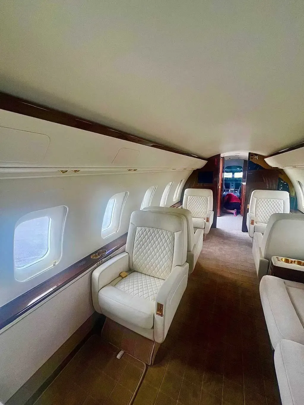 Cabin interior of a 2011 Bombardier Challenger 605.